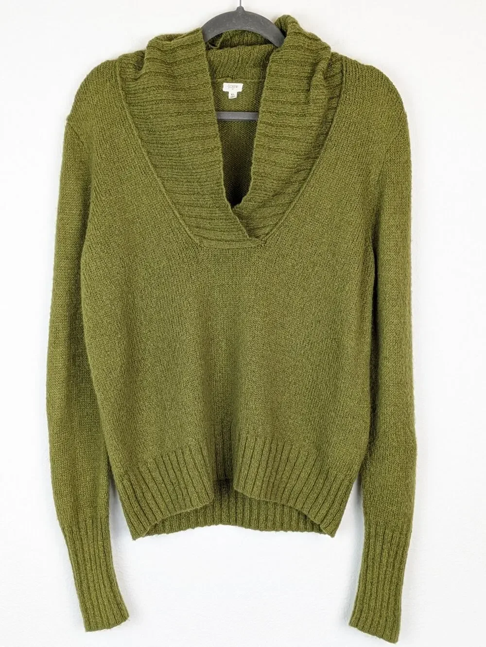 J Crew Factory Sweater Shawl Mohair Wool Fuzzy Fall Winter Preppy Green Size XL